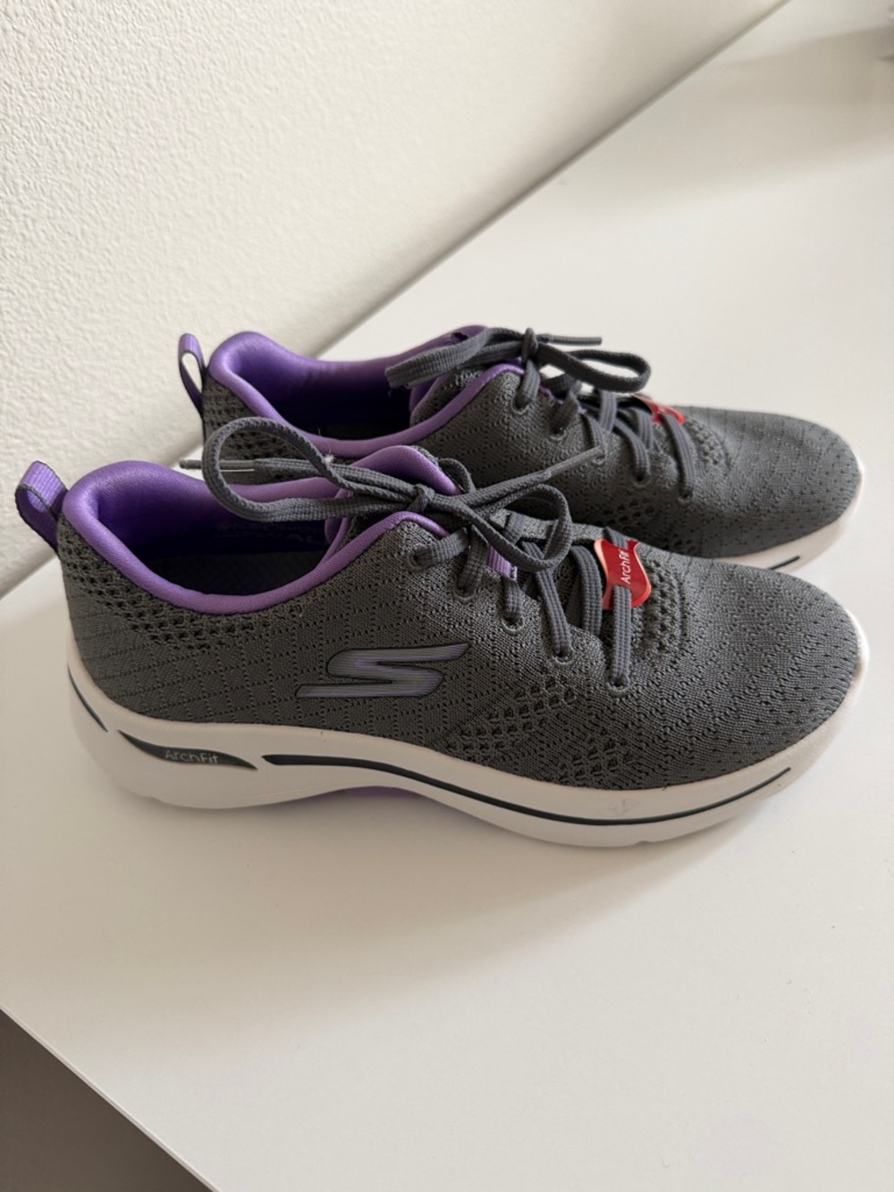 Skechers Gray Slip-On Sneakers with Purple Trim